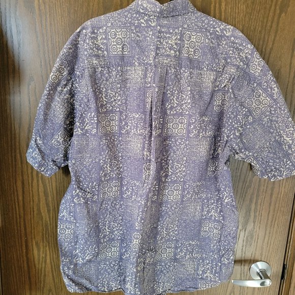 Van Heusen Over-Easy Blue Gray Bandana Print Hawaiian Shirt Size XL - Picture 5 of 8